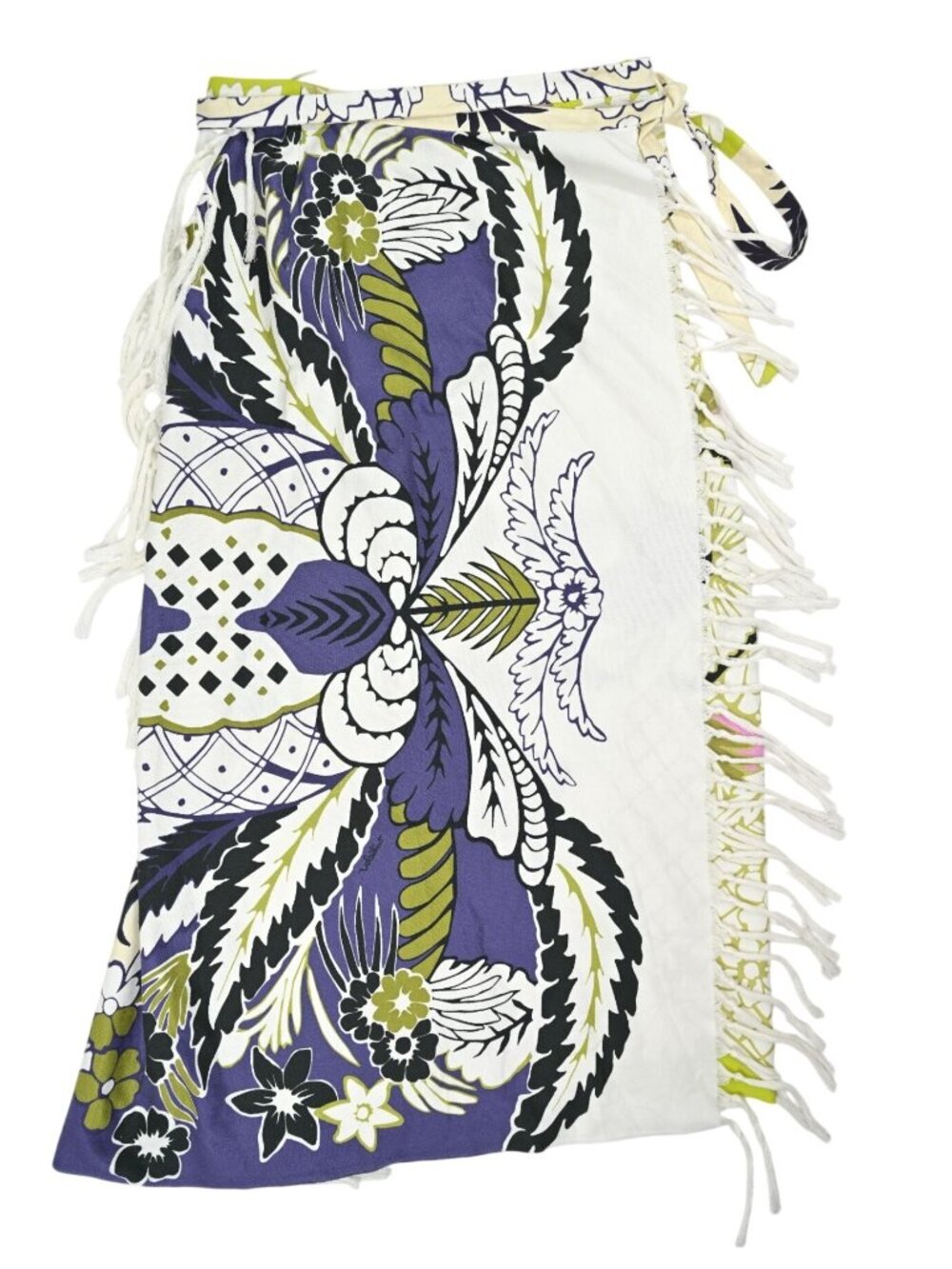 Valentino Floral-Print Tassel-Trim Wrap Style Skirt in White